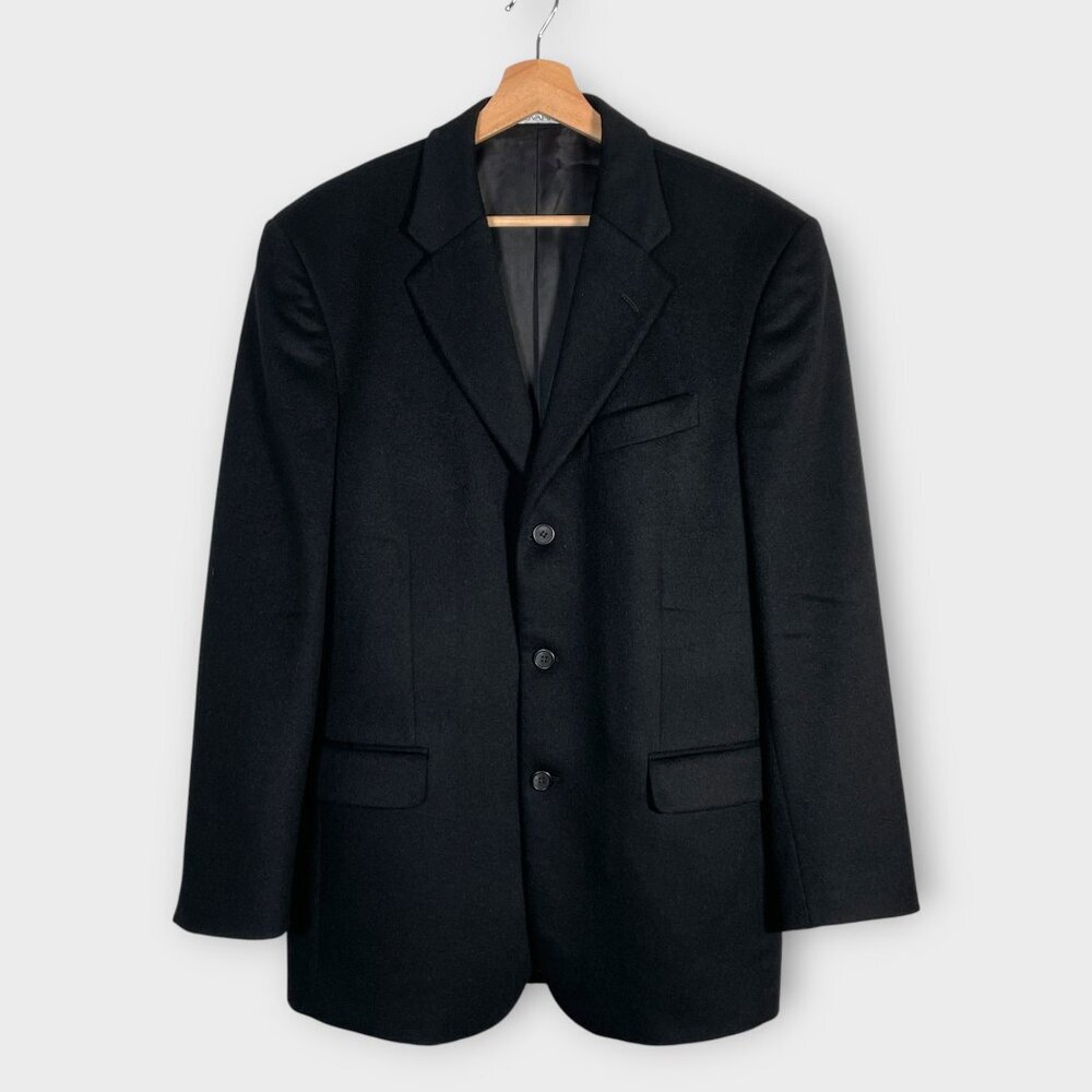 Black Blazer Sport Coat Men's 38R Lined 94% Cashmere 6% Wool Emanuel Ungaro - Picture 1 of 8
